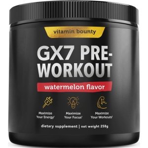 Vitamin Bounty Gx7 Pre Workout Powder for Men – Pre workout for Women - Sugar Free Pre Workout Energy Booster Supplement with Beta-Alanine, Caffeine, Keto, 0g Net Carbs - Watermelon Flavor, 20 Serving